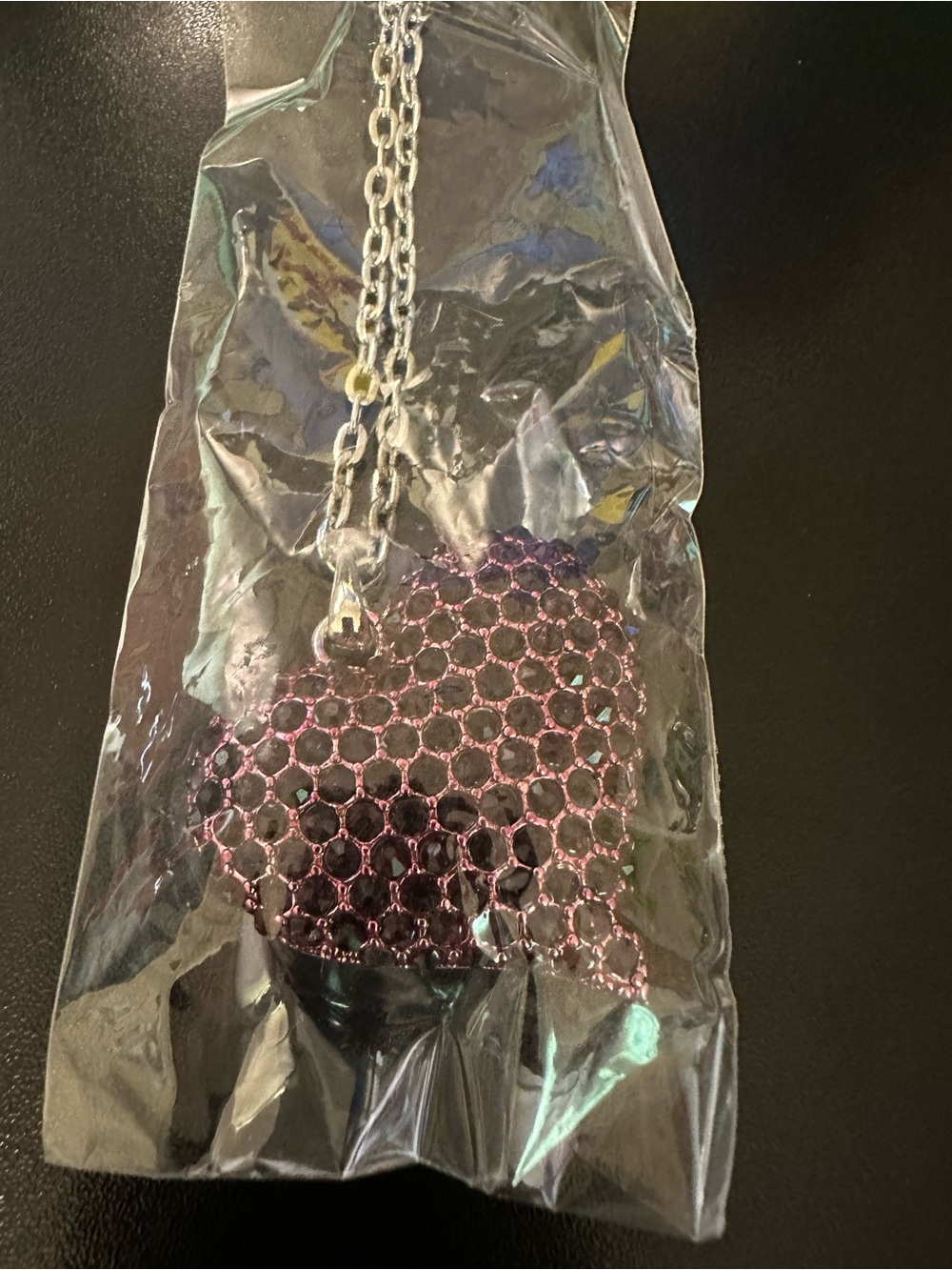 Heart-Shaped Purple Rhinestone Pendant on silver Chain